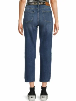 Women Karl Lagerfeld Paris Logo Tape Distressed Straight Jeans