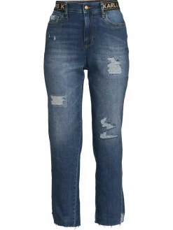 Women Karl Lagerfeld Paris Logo Tape Distressed Straight Jeans