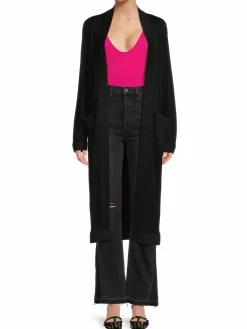 Women Karl Lagerfeld Paris Logo Trim Longline Open Front Cardigan