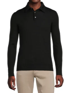 Isaia Cashmere|Long Sleeve Cashmere Blend Polo