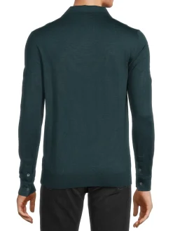 Isaia Cashmere|Long Sleeve Cashmere Blend Polo