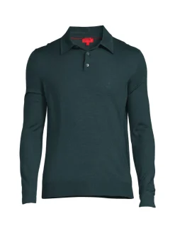 Isaia Cashmere|Long Sleeve Cashmere Blend Polo