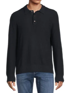 Vince Cashmere|Long Sleeve Cashmere Blend Sweater Polo Coastal