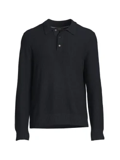 Vince Cashmere|Long Sleeve Cashmere Blend Sweater Polo Coastal