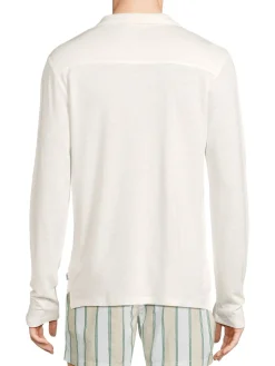 Onia Linen|Long Sleeve Linen Blend Johnny Collar Polo