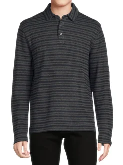 Vince Polos|Long Sleeve Striped Polo Coastal Blue Grey