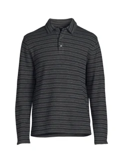Vince Polos|Long Sleeve Striped Polo Coastal Blue Grey