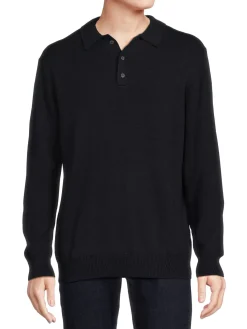 Slate & Stone Sweaters|Long Sleeve Wool Blend Polo Sweater Dark Navy