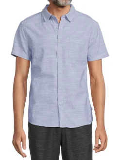 Vintage Summer Linen|Marled Short Sleeve Shirt Denim