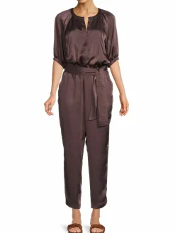 Women Ramy Brook Maverick Belted Satin Jumpsuit