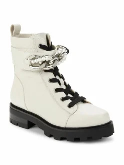 Karl Lagerfeld Paris Maxi Chain & Faux Pearl Leather Ankle Boots