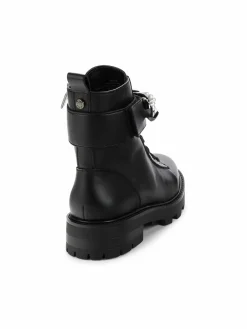 Karl Lagerfeld Paris Maxi Faux Pearl Chain Leather Ankle Boots