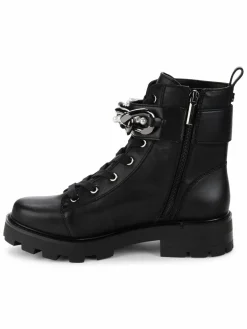 Karl Lagerfeld Paris Maxi Faux Pearl Chain Leather Ankle Boots