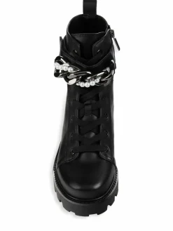 Karl Lagerfeld Paris Maxi Faux Pearl Chain Leather Ankle Boots