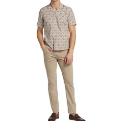Saks Fifth Avenue Linen|Medallion Print Shirt Beige Brown