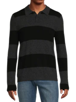 Autumn Cashmere Cashmere|Merino Wool & Cashmere Polo Sweater Charcoal Black