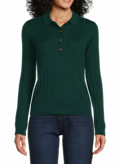Women Saks Fifth Avenue Merino Wool Blend Ribbed Polo Sweater