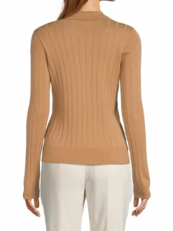 Women Saks Fifth Avenue Merino Wool Blend Ribbed Polo Sweater
