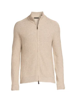 Saks Fifth Avenue Sweaters|Merino Wool Blend Shaker Full Zip Sweater