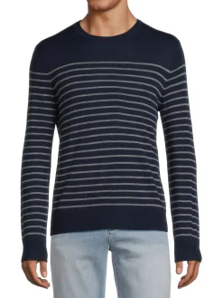 Saks Fifth Avenue Sweaters|Merino Wool Blend Stripe Crewneck Sweater