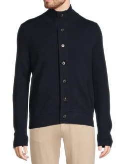 Bruno Magli Sweaters|Merino Wool Mockneck Cardigan Navy