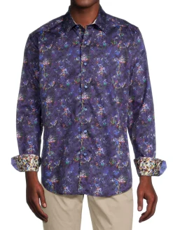 Robert Graham Casual Button-Down Shirts|Merrick Classic Fit Abstract Print Shirt Purple Multi