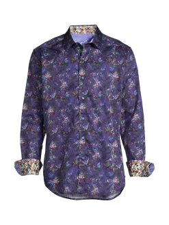Robert Graham Casual Button-Down Shirts|Merrick Classic Fit Abstract Print Shirt Purple Multi