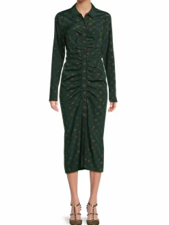Women Veronica Beard Mesika Stretch Silk Blend Ruched Midi Dress