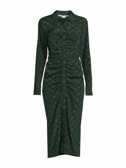 Women Veronica Beard Mesika Stretch Silk Blend Ruched Midi Dress