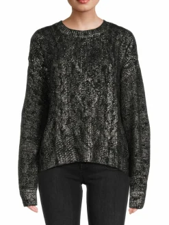 Women DKNY Metallic Cable Knit Crewneck Sweater