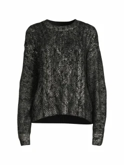 Women DKNY Metallic Cable Knit Crewneck Sweater