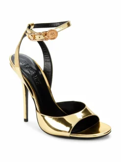 Versace Metallic Patent Leather Ankle Strap Sandals