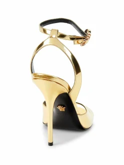 Versace Metallic Patent Leather Ankle Strap Sandals