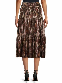 Women ba&sh Metallic Tiered Midi Skirt
