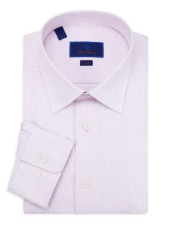 David Donahue Dress Shirts|Micro Check Dress Shirt White Pink