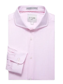 C-LAB NYC Dress Shirts|Micro Checks Slim Fit Dress Shirt Pink