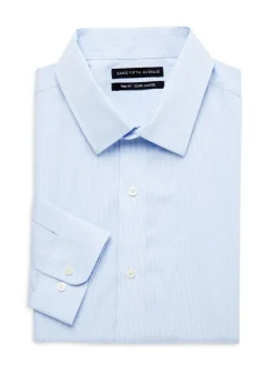 Saks Fifth Avenue Dress Shirts|Microchecks Trim Fit Dress Shirt Light Blue