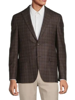 Saks Fifth Avenue Blazers & Sportcoats|Midland Plaid Wool Blazer Brown