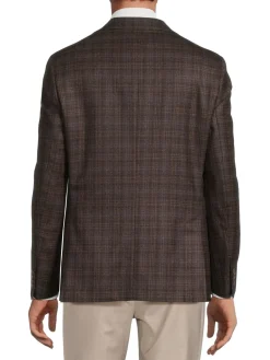 Saks Fifth Avenue Blazers & Sportcoats|Midland Plaid Wool Blazer Brown