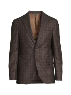 Saks Fifth Avenue Blazers & Sportcoats|Midland Plaid Wool Blazer Brown