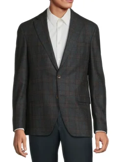 Saks Fifth Avenue Blazers & Sportcoats|Midland Plaid Wool Blazer Blue