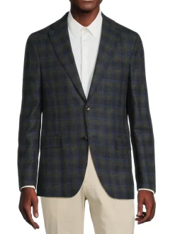 Saks Fifth Avenue Blazers & Sportcoats|Midlane Plaid Wool Blend Sportcoat Olive
