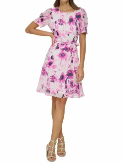 Women DKNY Missy Floral Tie Waist Mini Dress