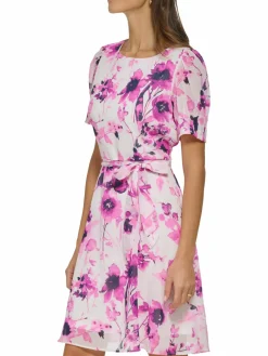 Women DKNY Missy Floral Tie Waist Mini Dress
