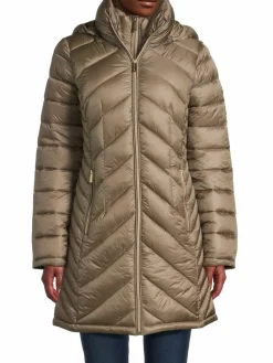 Women MICHAEL Michael Kors Missy Packable Double Zip Puffer Coat