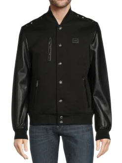 Karl Lagerfeld Paris Coats & Jackets|Mix Media Bomber Jacket Black