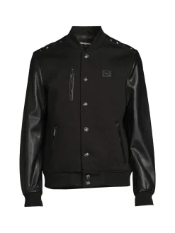 Karl Lagerfeld Paris Coats & Jackets|Mix Media Bomber Jacket Black