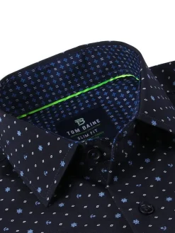 Tom Baine Casual Button-Down Shirts|Mixed Print Slim Fit Shirt Navy Blue