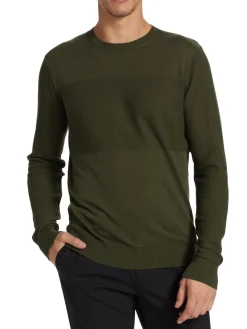 Saks Fifth Avenue Sweaters|Mixed Stitch Cotton Sweater Olive