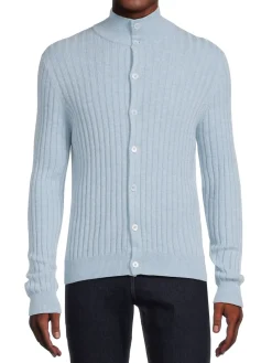 Malo Sweaters|Mockneck Cashmere Blend Cardigan Ice Blue